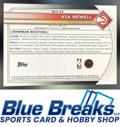 2025-26 Bowman Chrome Black Refractor Asa Newell RC 8/10 #BCV-23 Atlanta Hawks
