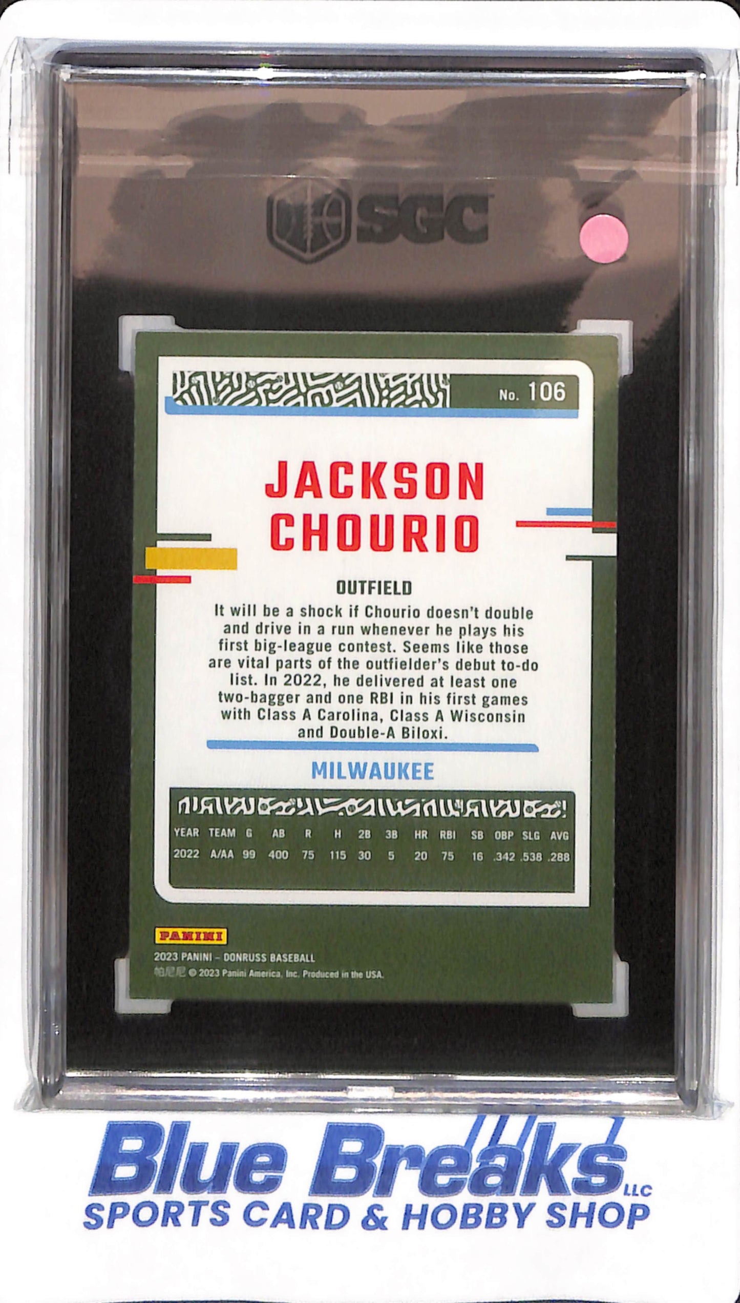 2023 Donruss - Jackson Chourio - #106 - SGC 9.5 - Milwaukee Brewers - Baseball