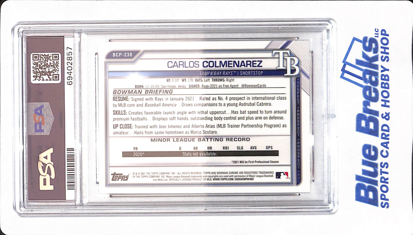 2021 Bowman Chrome - Carlos Colmenares - Tampa Bay Rays - Baseball - Prospects - # BCP238 - PSA 9