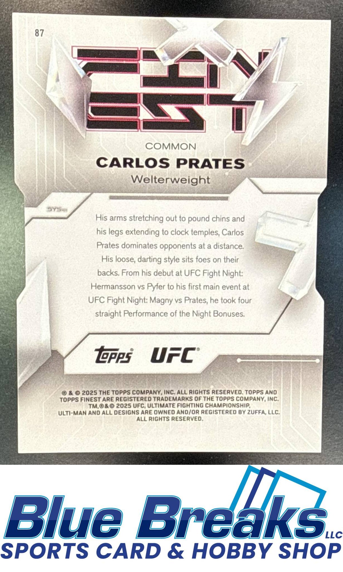 2025 Topps UFC Finest Die-Cut Refractor Carlos Prates 38/75 #87 Common RC