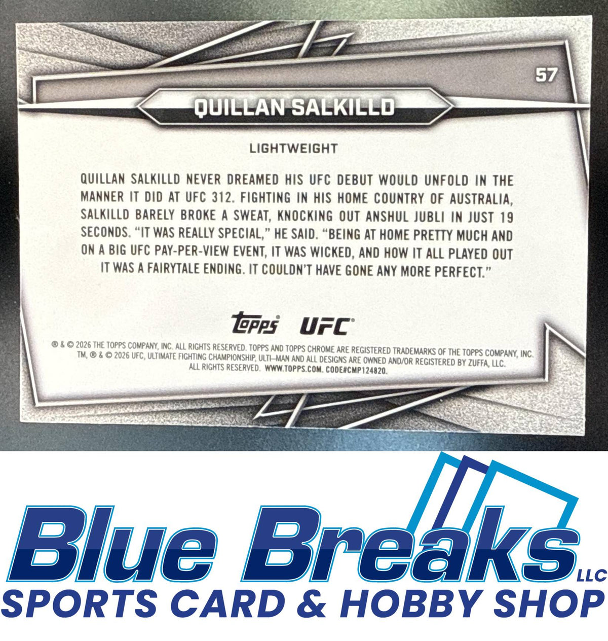 2026 Topps Chrome Sapphire UFC Quillan Salkilld #57h RC