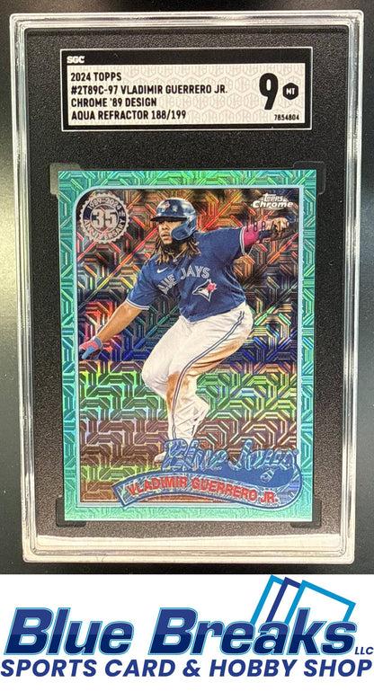 2024 Topps Vladimir Guerrero Jr. #2T89C-97 1989 Baseball 35th Anniversary Chrome Series Two Aqua 188/199 SGC 9 Toronto Blue Jays
