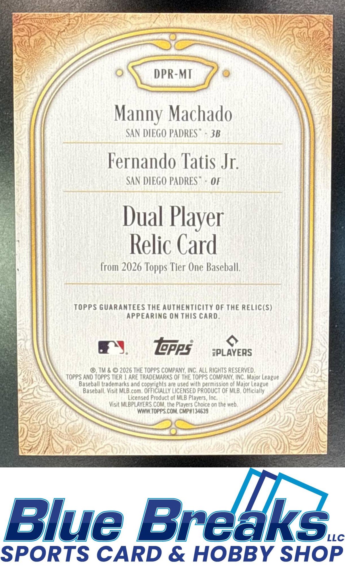 2026 Topps Tier One Fernando Tatis Jr. Manny Machado #DPR-MT Dual Player Relic 100/199 San Diego Padres