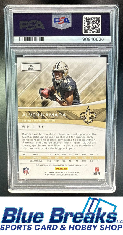 2017 Panini Rookies & Stars Alvin Kamara #257 Longevity Signatures Gold 02/10 RC Auto PSA 9 New Orleans Saints