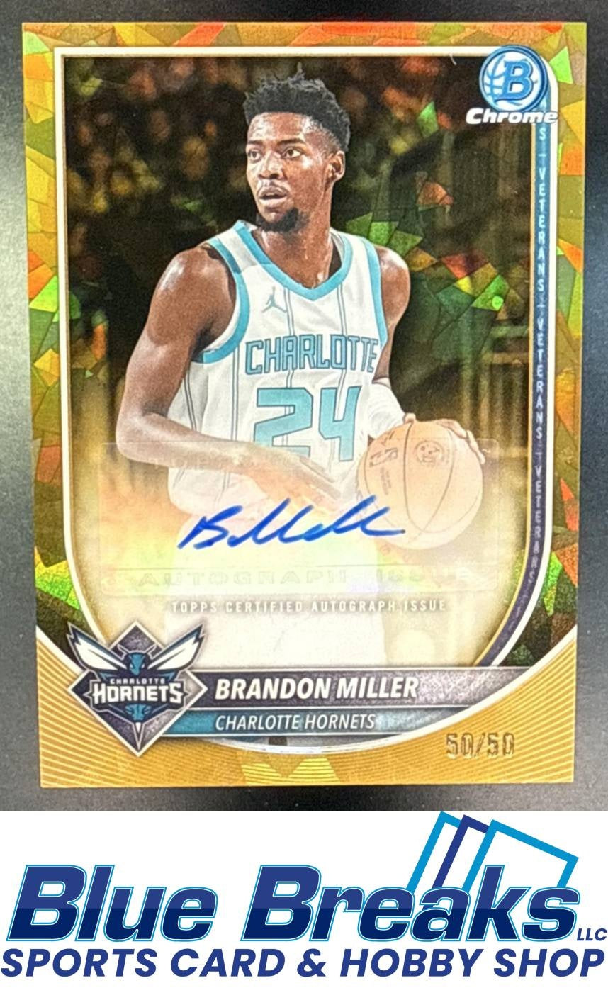 2025 Bowman Sapphire Brandon Miller #BCA-BM Chrome Auto Gold Refractor 50/50 Charlotte Hornets