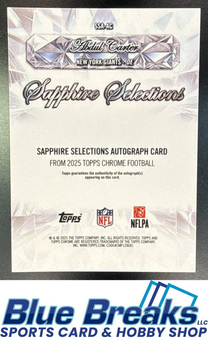 2025 Topps Chrome Sapphire Abdul Carter #SSA-AC Selections Auto Gold Refractor 43/50 RC New York Giants