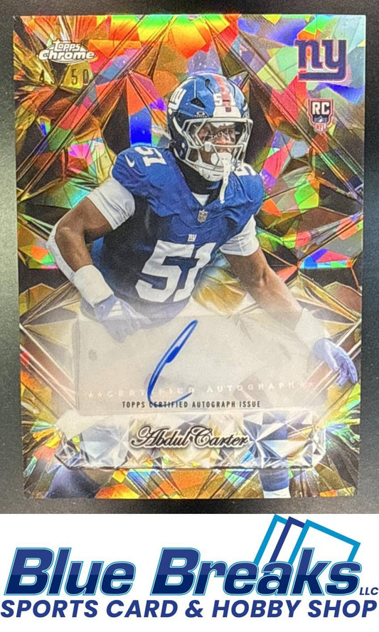2025 Topps Chrome Sapphire Abdul Carter #SSA-AC Selections Auto Gold Refractor 43/50 RC New York Giants