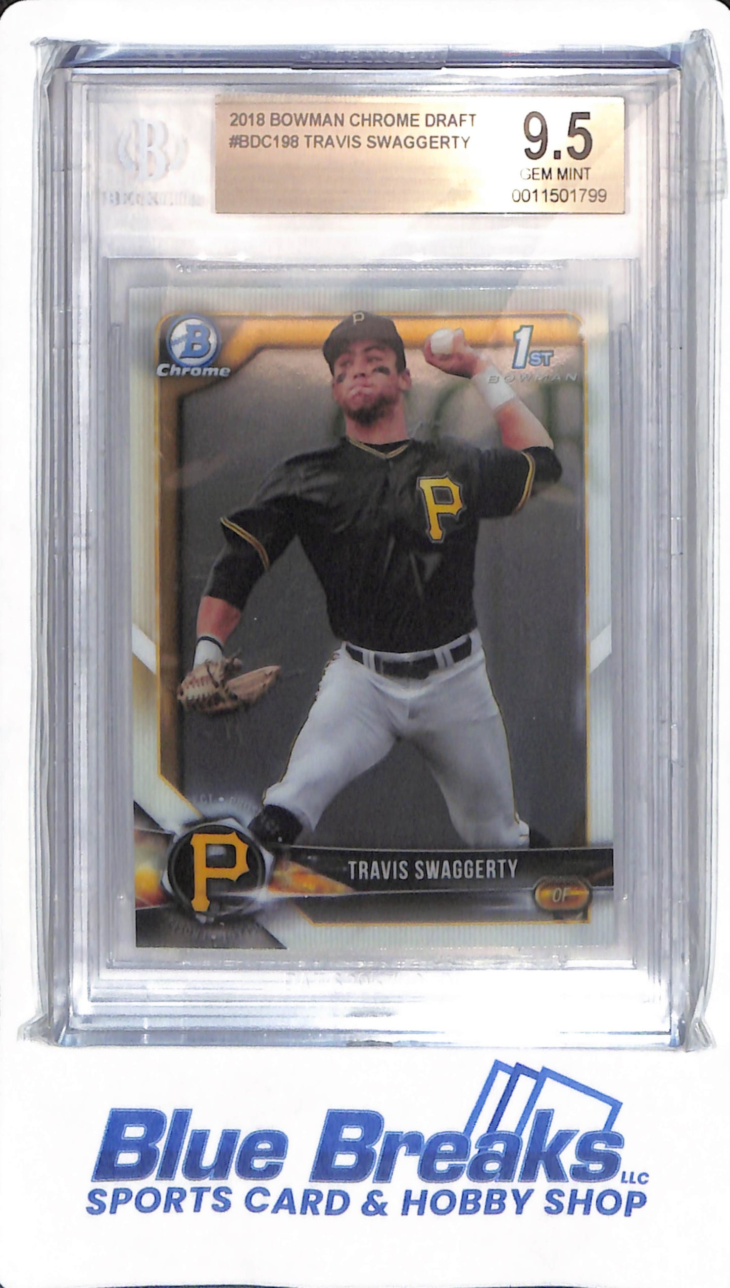 2018 Bowman Chrome Draft - Travis Swaggerty - #BDC198 - Beckett 9.5 - Pittsburgh Pirates - Baseball