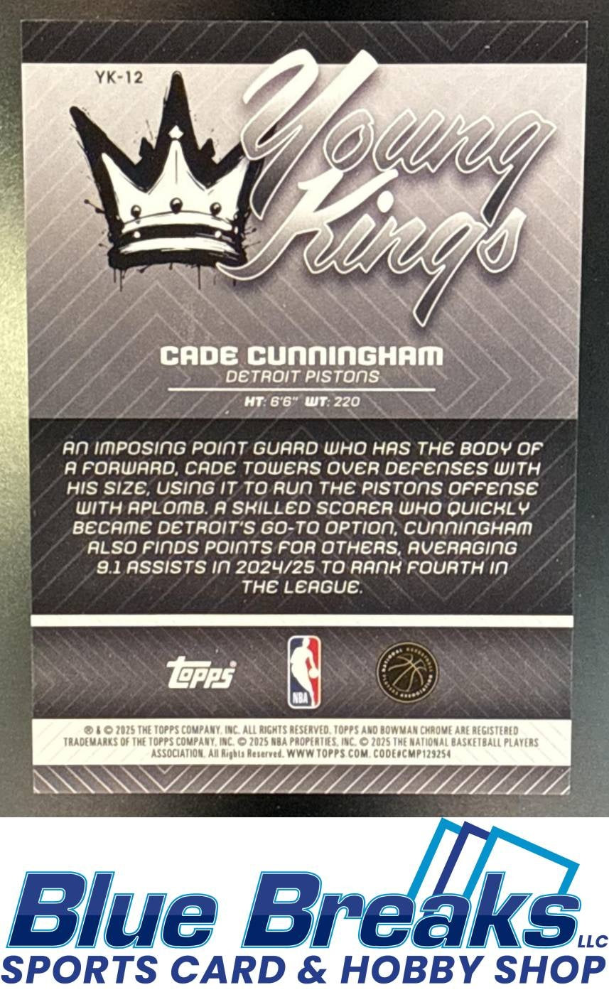 2025 Bowman Cade Cunningham #YK-12 Chrome Young Kings Gold Refractor 12/50 Detroit Pistons