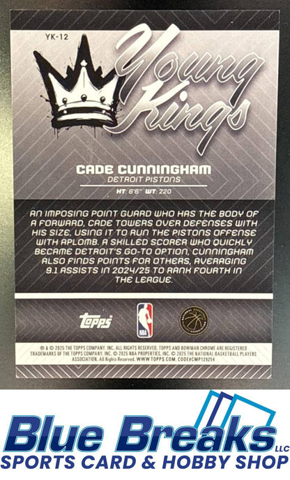 2025 Bowman Cade Cunningham #YK-12 Chrome Young Kings Gold Refractor 12/50 Detroit Pistons