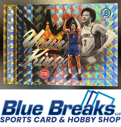 2025 Bowman Cade Cunningham #YK-12 Chrome Young Kings Gold Refractor 12/50 Detroit Pistons