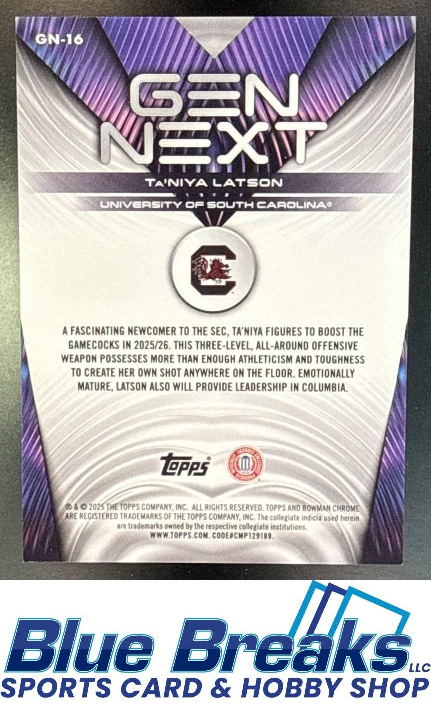 2025 Bowman Ta'Niya Latson #GN-16 Gen Next Chrome Black Geometric Refractor 06/10 South Carolina Gamecocks