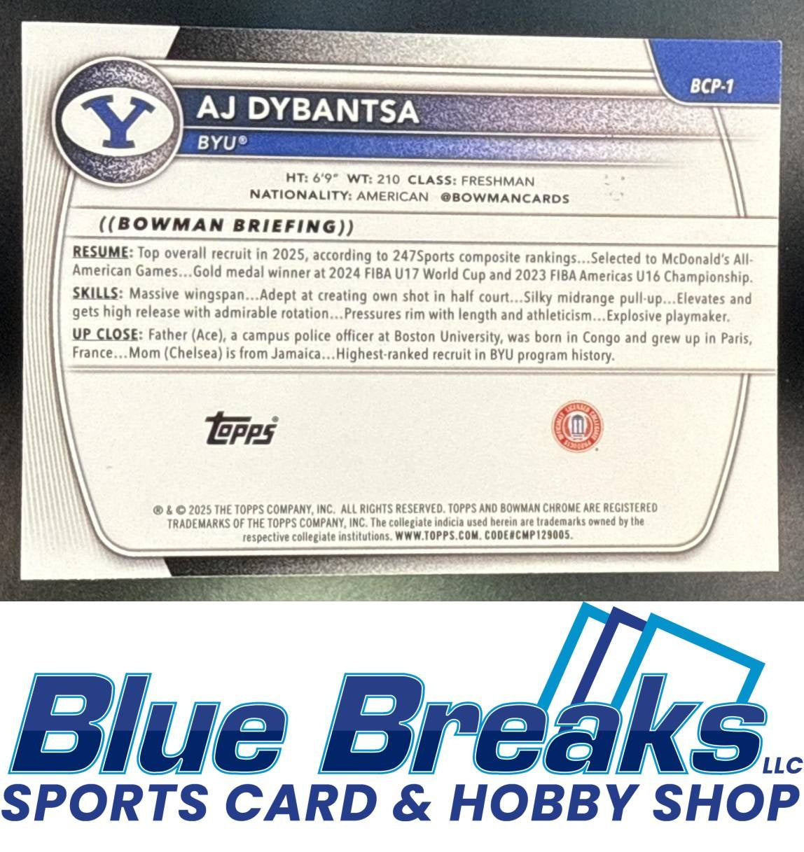 2025 Bowman AJ Dybantsa #BCP-1 Chrome Floorboard Refractor 104/125 1st Prospect BYU Cougars
