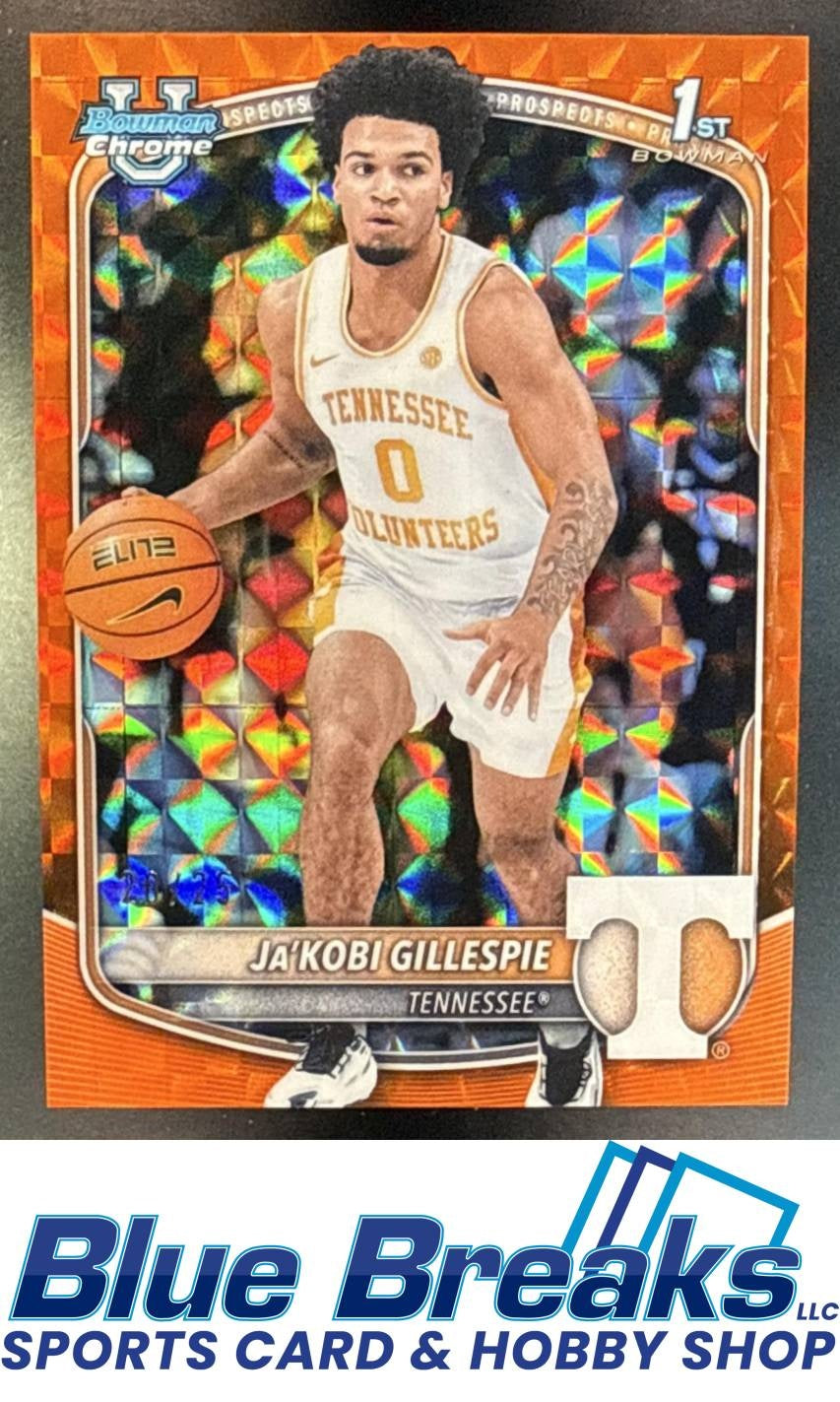 2025 Bowman Ja'Kobi Gillespie #BCP-58 Chrome Orange Geometric Refractor 20/25 1st Prospect Tennessee Volunteers