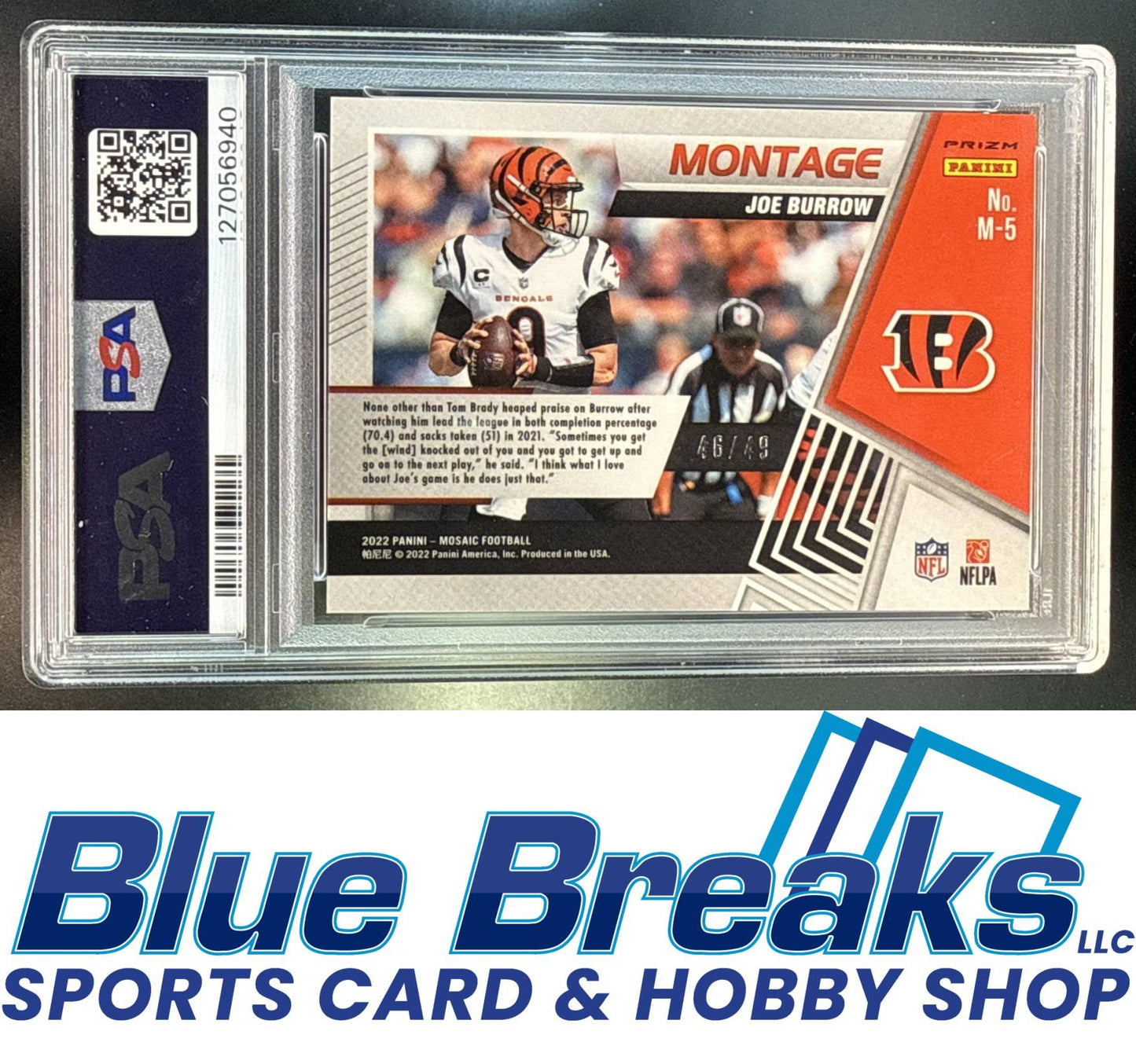 2022 Panini Mosaic Joe Burrow #M-5 Montage Mosaic Purple 46/49 PSA 9 Cincinnati Bengals