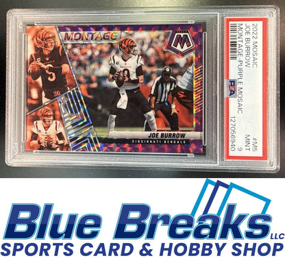 2022 Panini Mosaic Joe Burrow #M-5 Montage Mosaic Purple 46/49 PSA 9 Cincinnati Bengals