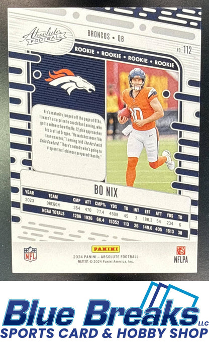 2024 Panini Absolute Rookies Red and Blue Bo Nix #112 RC Denver Broncos