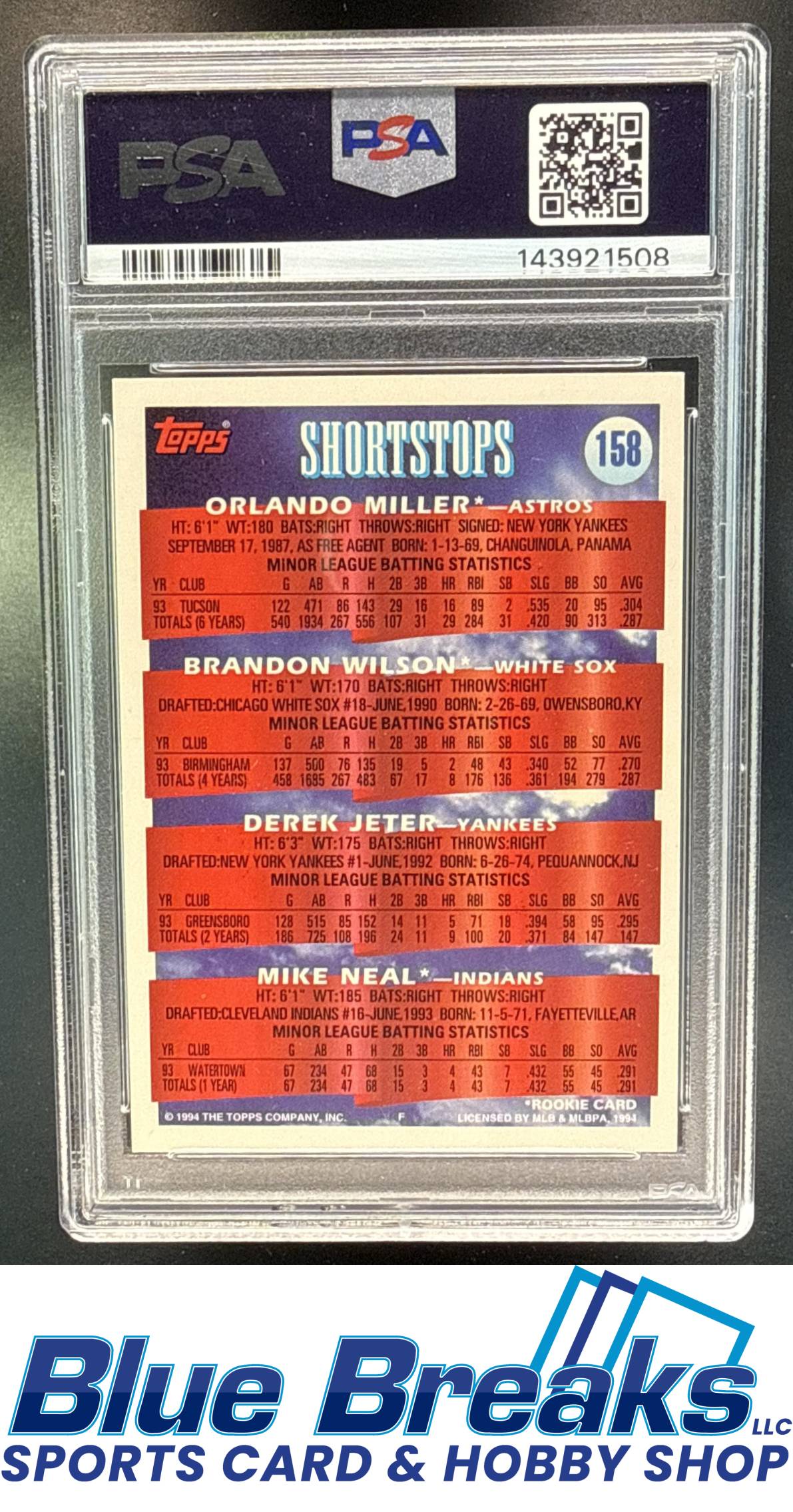 1994 Topps SS Prospects Orlando Miller Brandon Wilson Derek Jeter Mike Neal #158 RC PSA 7