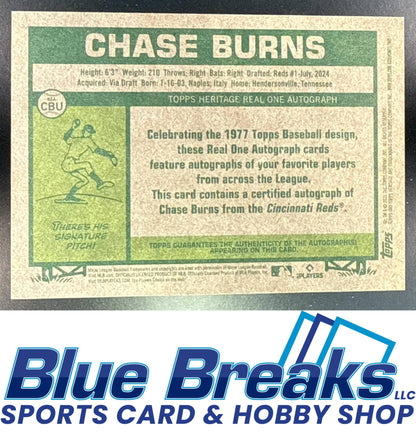 2026 Topps Heritage Real One Auto Chase Burns [RC] #ROA-CBU RC Cincinnati Reds