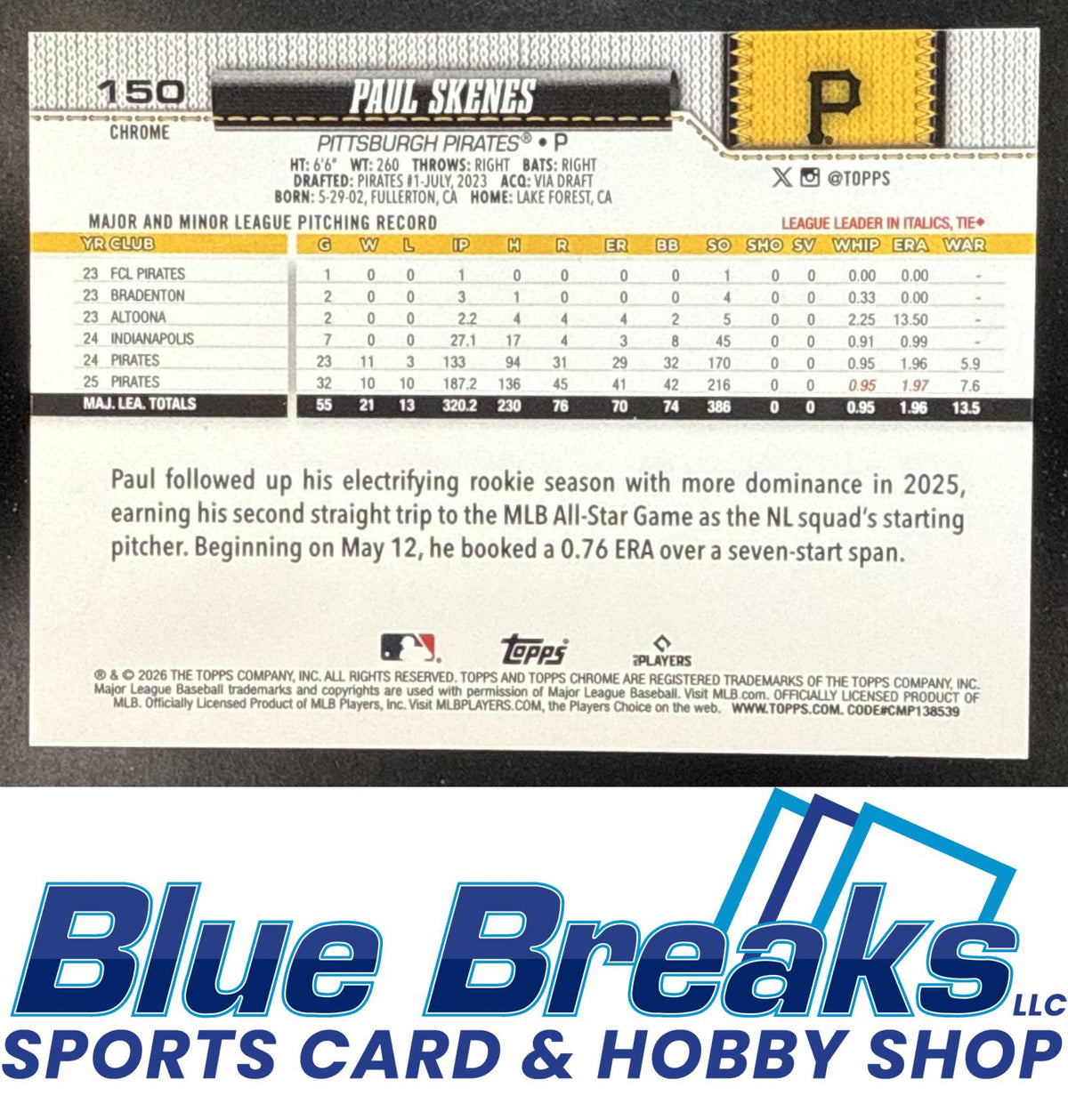 2026 Topps Chrome X-Fractor Paul Skenes [RC] #150 Pittsburgh Pirates
