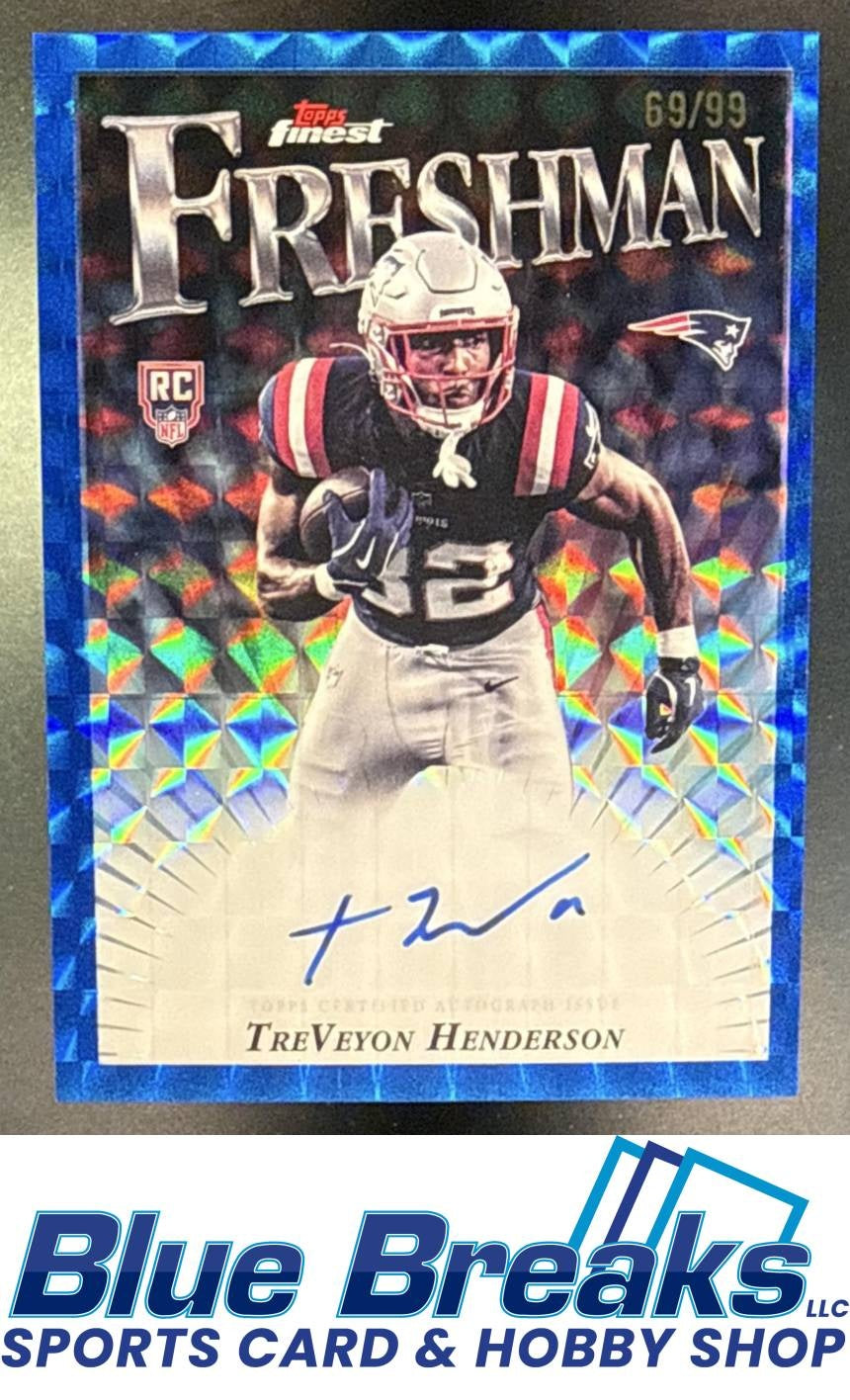 2025 Topps Finest TreVeyon Henderson #FFA-TH Freshman Auto Blue Geometric Refractor 69/99 RC New England Patriots