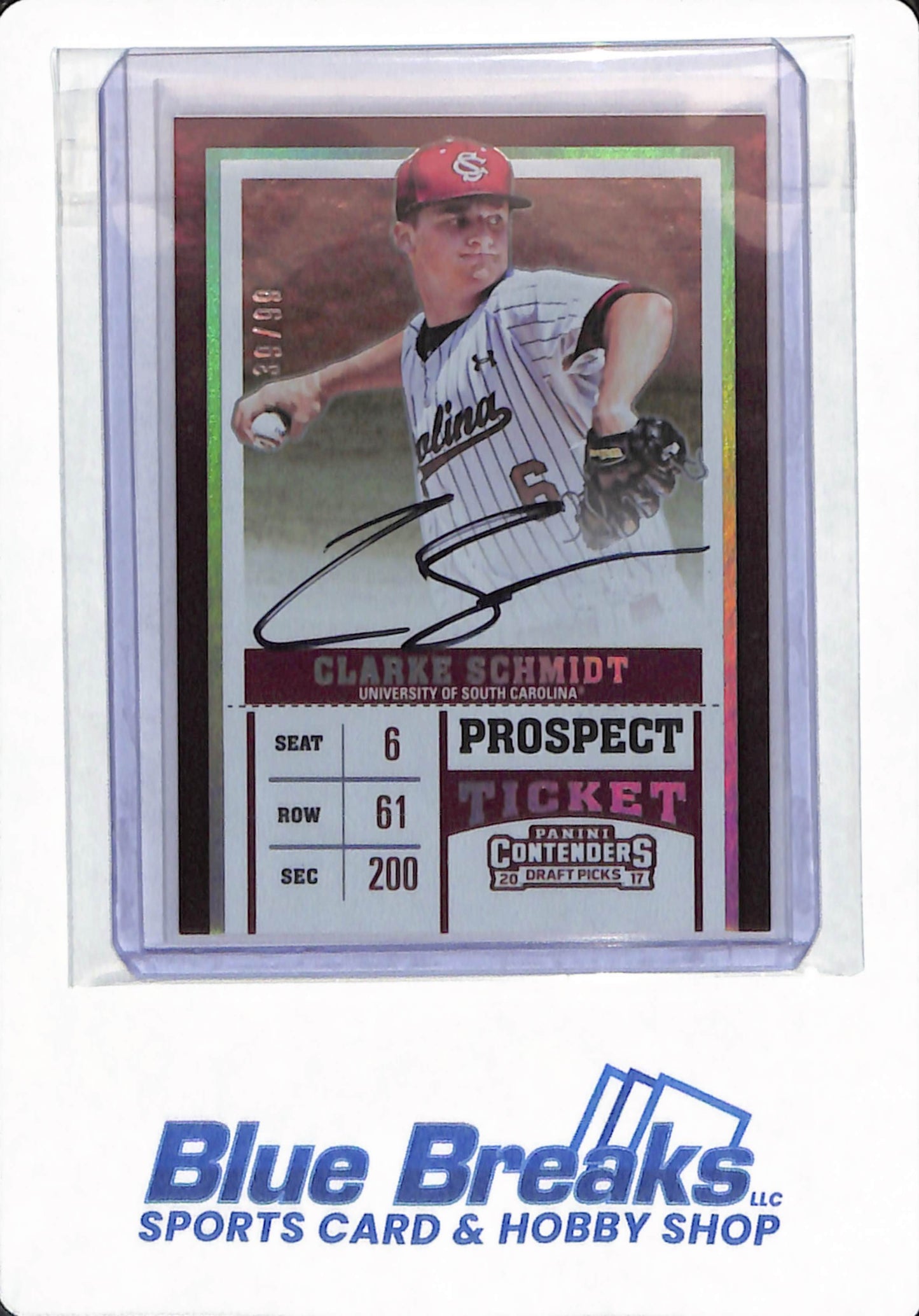 2017 Panini Contenders - Clarke Schmidt - - University of South Carolina / New York Yankees - Baseball - Autographed - 39/99