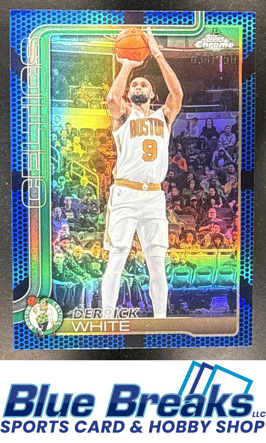 2025 Topps Chrome Update Derrick White #40 Blue Basketball Refractor 034/150 Boston Celtics