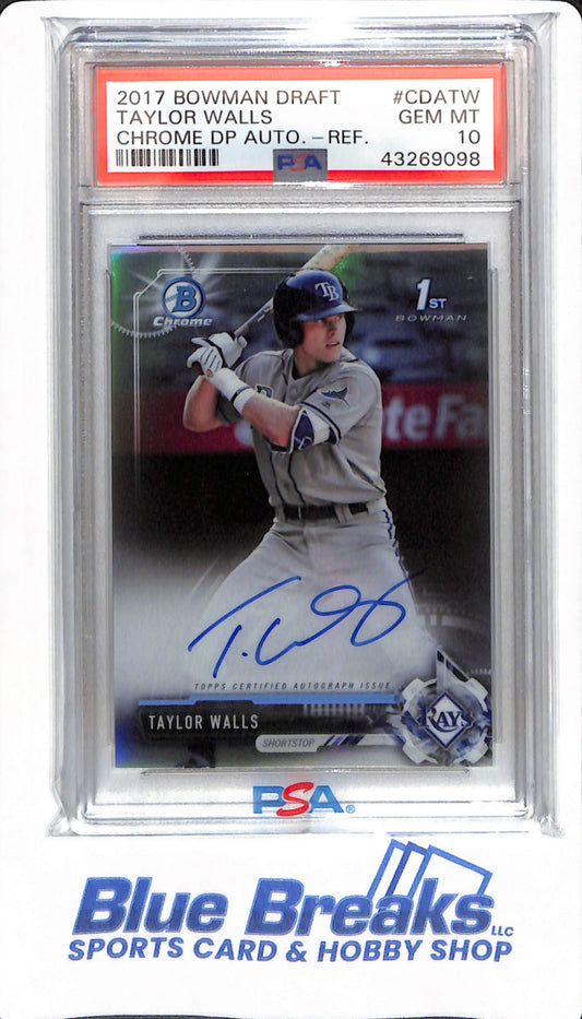 2017 Bowman Draft - Taylor Walls - # CDATW - PSA 10 - Baseball - Tampa Bay Rays - Chrome Autographed Refractor - 140/499