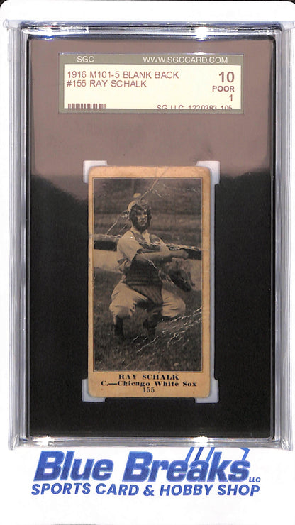 1916 M101-5 - Ray Schalk - # 155 - Chicago White Sox - Baseball - SGC 1 - Blank Back