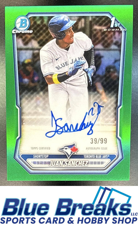 2026 Bowman Juan Sanchez #CPA-JS Chrome Auto Green Refractor 39/99 1st Prospect Toronto Blue Jays
