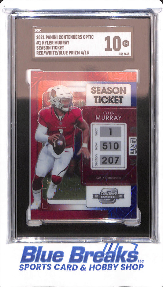 2021 Panini Contenders Optic - Kyler Murray - # 1 - Arizona Cardinals - Football - SGC 10 - Red / White / Blue - Season Ticker - 4/13