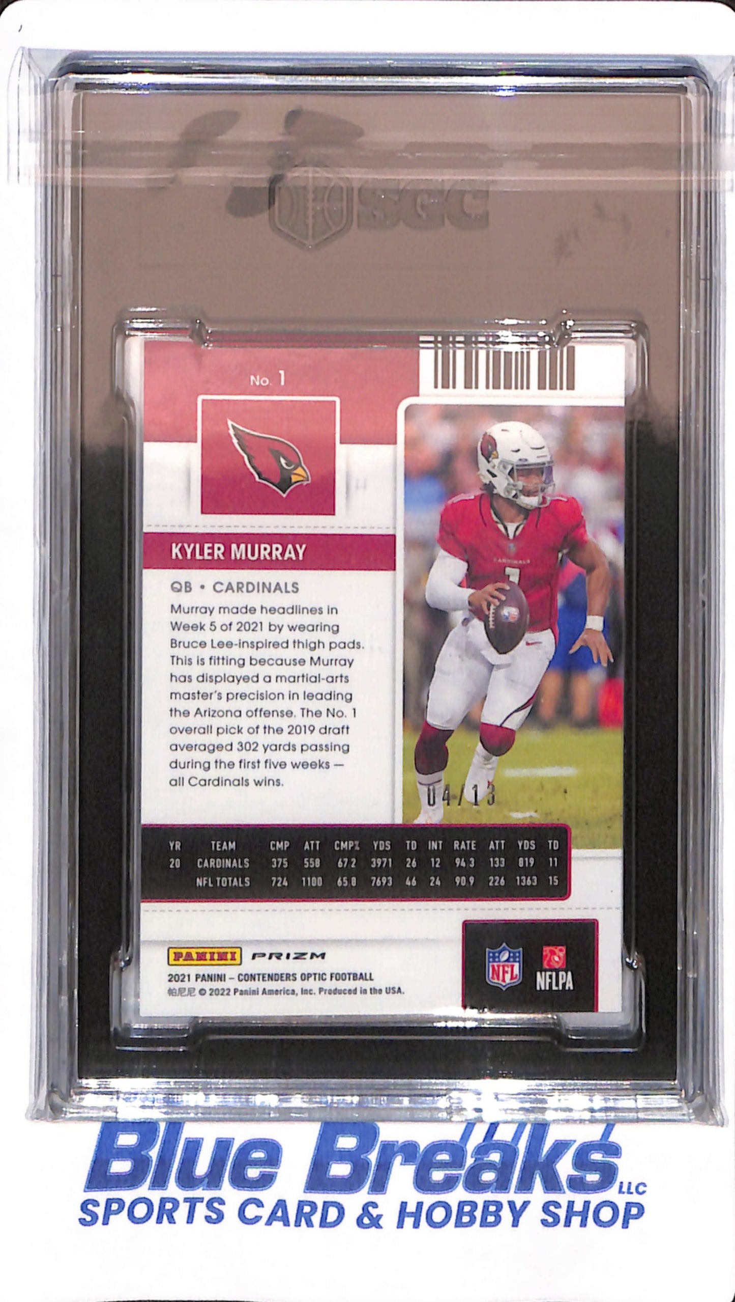 2021 Panini Contenders Optic - Kyler Murray - # 1 - Arizona Cardinals - Football - SGC 10 - Red / White / Blue - Season Ticker - 4/13