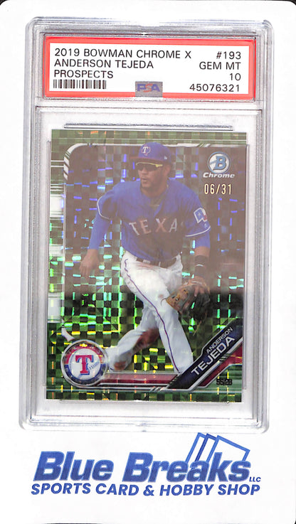 2019 Bowman Chrome X - Anderson Tejeda - # 193 - PSA 10 - Texas Rangers - Baseball - 06/31 - Prospects Green