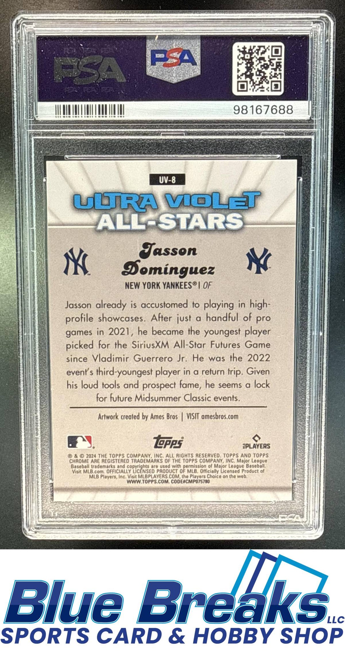 2024 Topps Chrome Jasson Dominguez #UV-8 Ultraviolet All Stars Black Refractor 01/10 RC PSA 10 New York Yankees