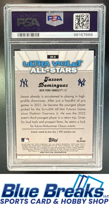 2024 Topps Chrome Jasson Dominguez #UV-8 Ultraviolet All Stars Black Refractor 01/10 RC PSA 10 New York Yankees