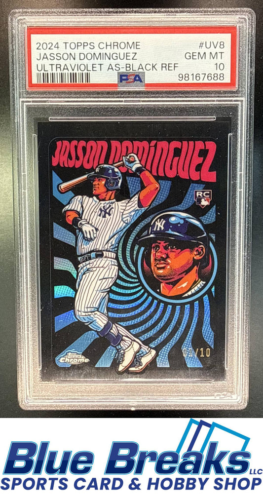 2024 Topps Chrome Jasson Dominguez #UV-8 Ultraviolet All Stars Black Refractor 01/10 RC PSA 10 New York Yankees