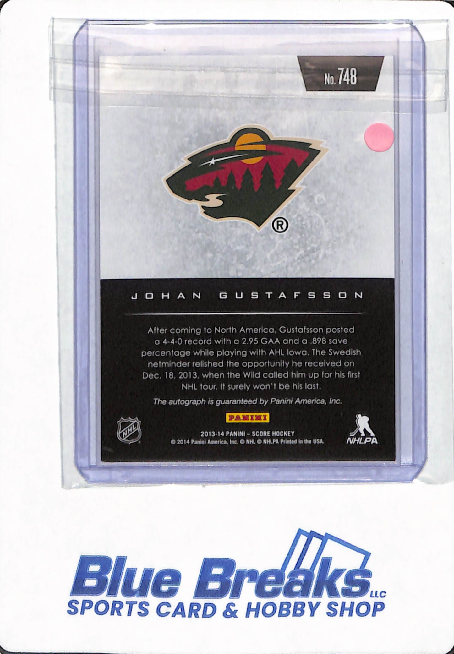 2013-14 Panini Score Hockey - Johan Gustafsson - #748 - Minnesota Wild - Hot Rookies - Hockey - Autographed