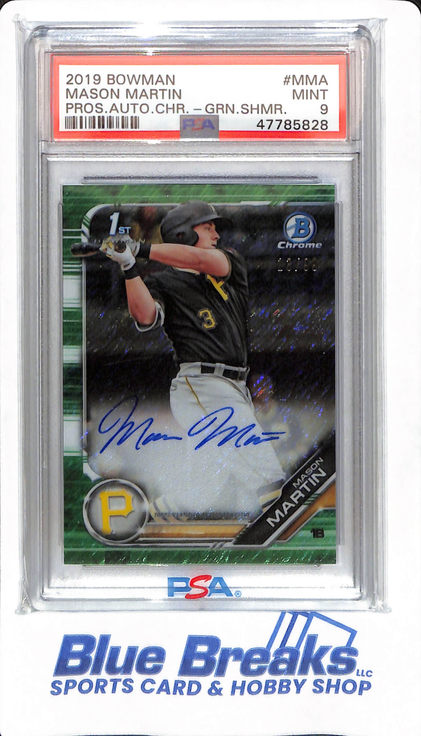 2019 Bowman - Mason Martin - # MMA - PSA 9 - BAseball - Pittsburgh Pirates - Chrome Green Shimmer - Autographed - 13/99