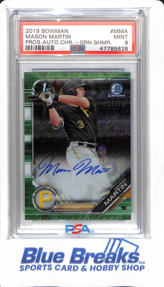 2019 Bowman - Mason Martin - # MMA - PSA 9 - BAseball - Pittsburgh Pirates - Chrome Green Shimmer - Autographed - 13/99