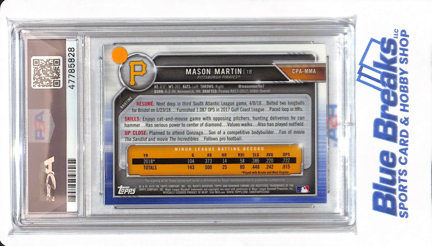 2019 Bowman - Mason Martin - # MMA - PSA 9 - BAseball - Pittsburgh Pirates - Chrome Green Shimmer - Autographed - 13/99