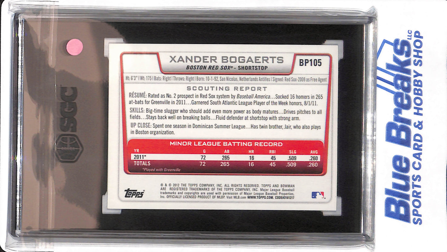 2012 Bowman Prospects - Xander Bogaerts - #BP 105 - SGC 9.5 - Boston Red Sox - Baseball