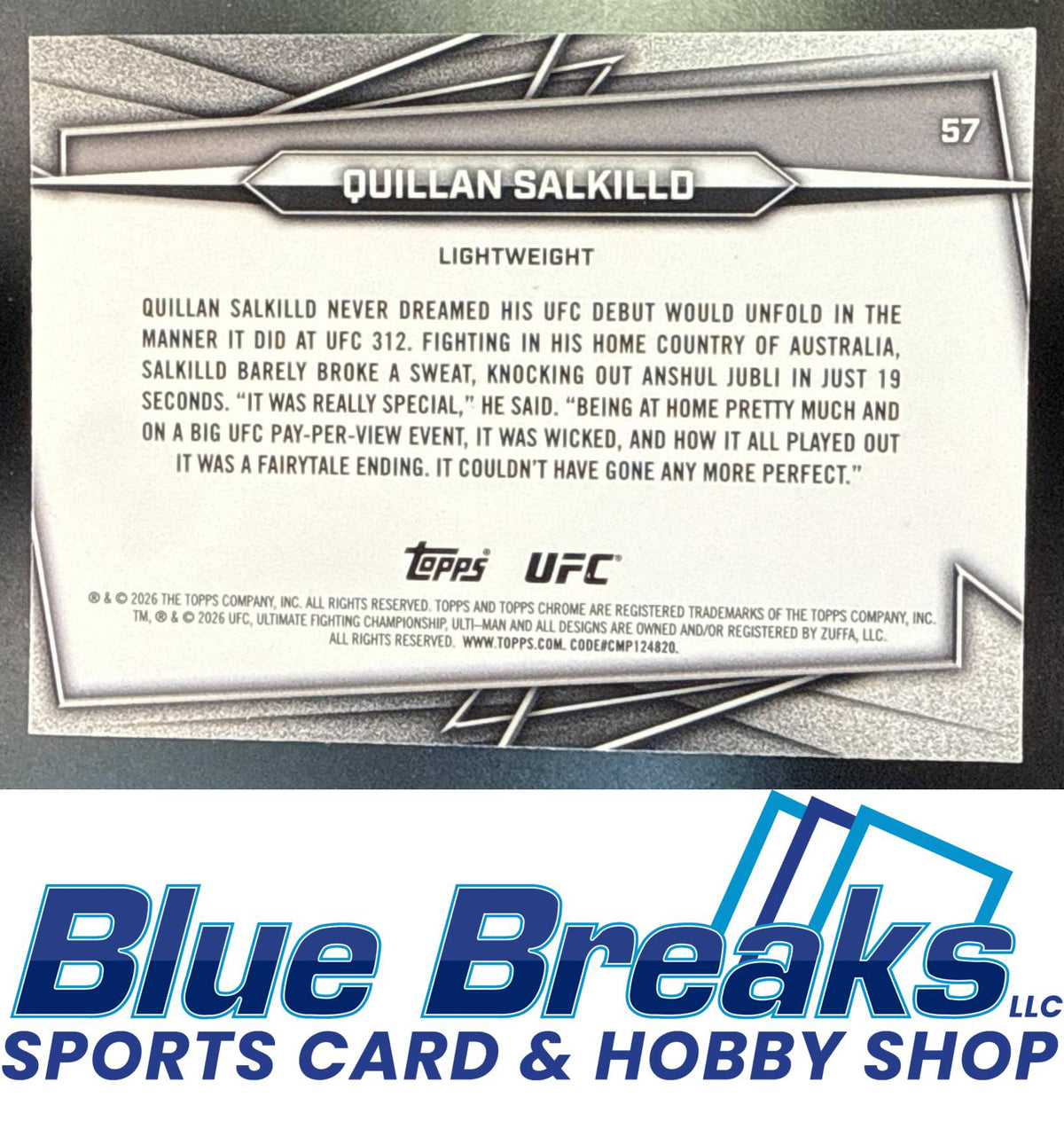 2026 Topps Chrome Sapphire UFC Quillan Salkilld #57f RC