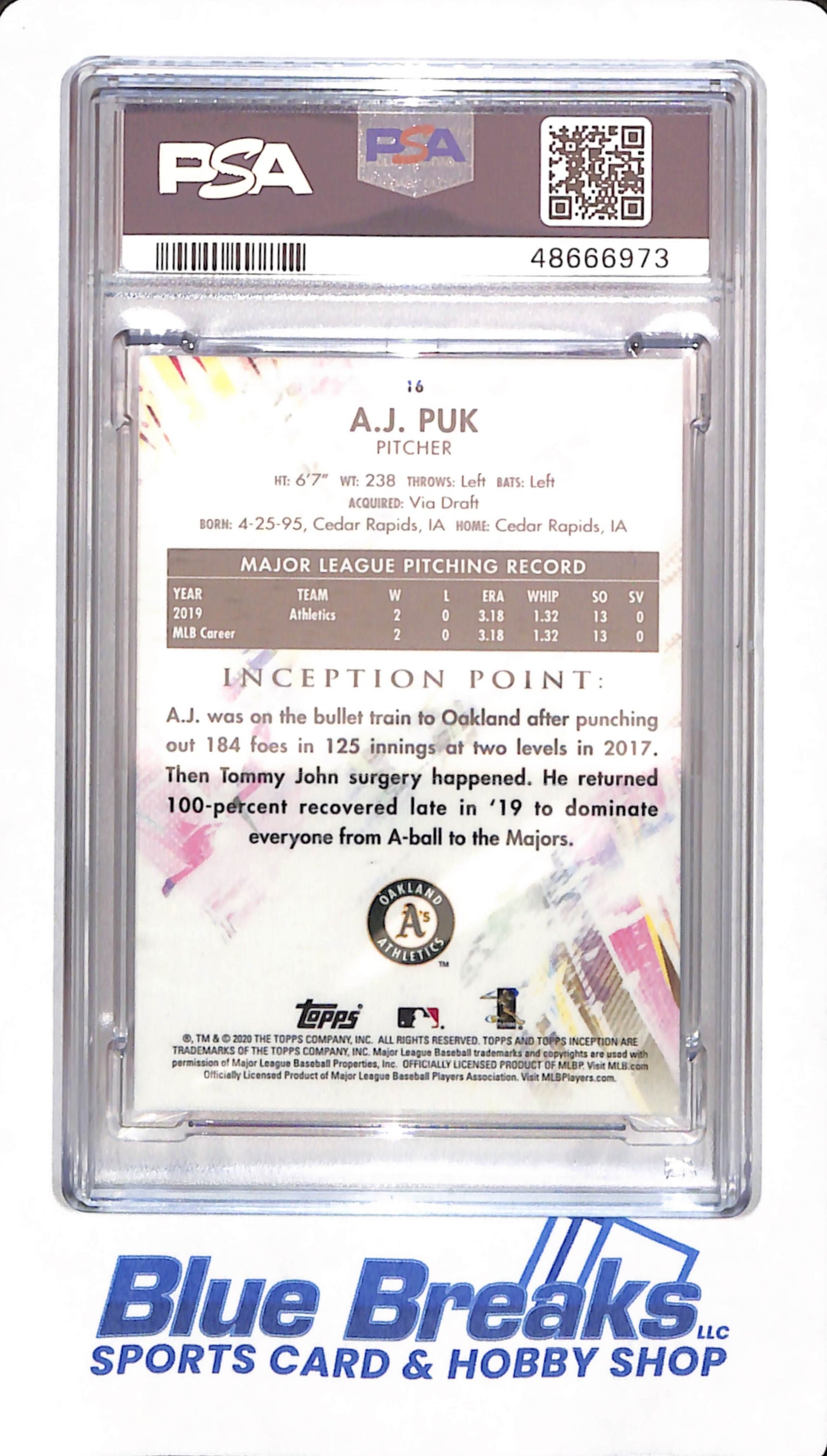 2020 Topps Inception - A.J. Puk - # 16 - PSA 10 - Oakland Athletics - 23/99 - Baseball - Magenta - Rookie