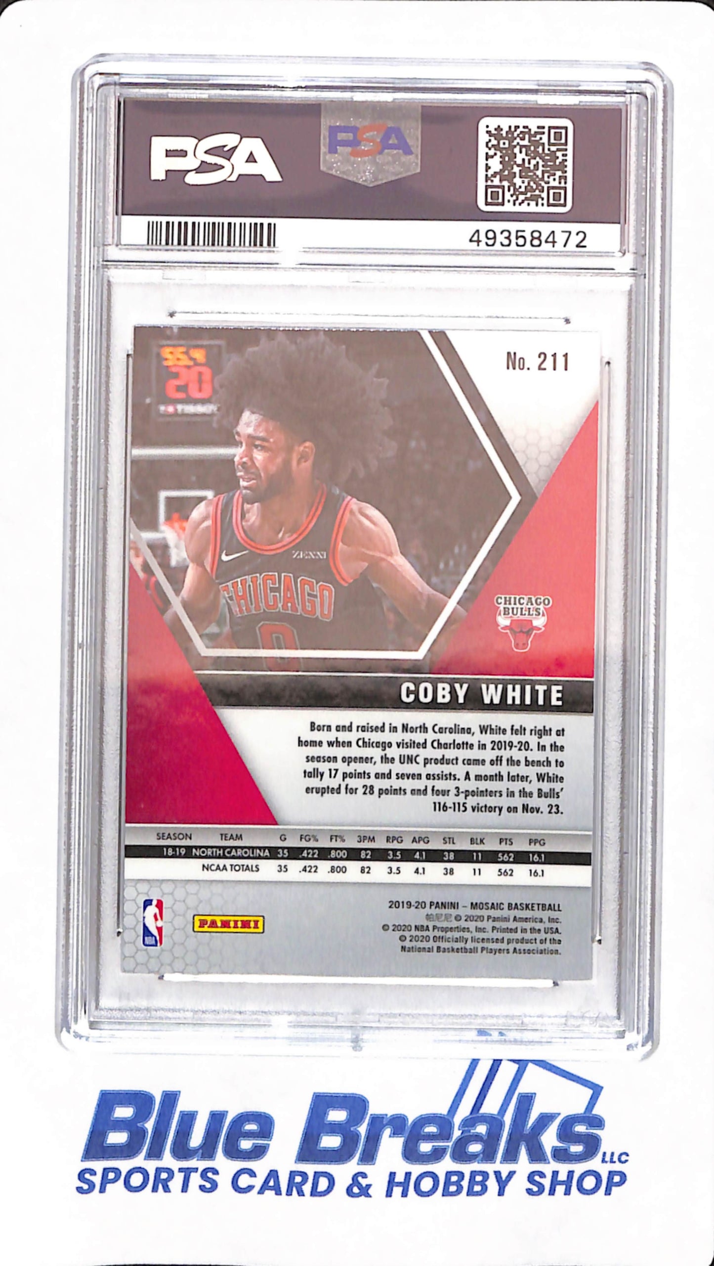 2019 Panini Mosaic - Coby White - # 211 - PSA 10 - Basketball - Rookie - Chicago Bulls