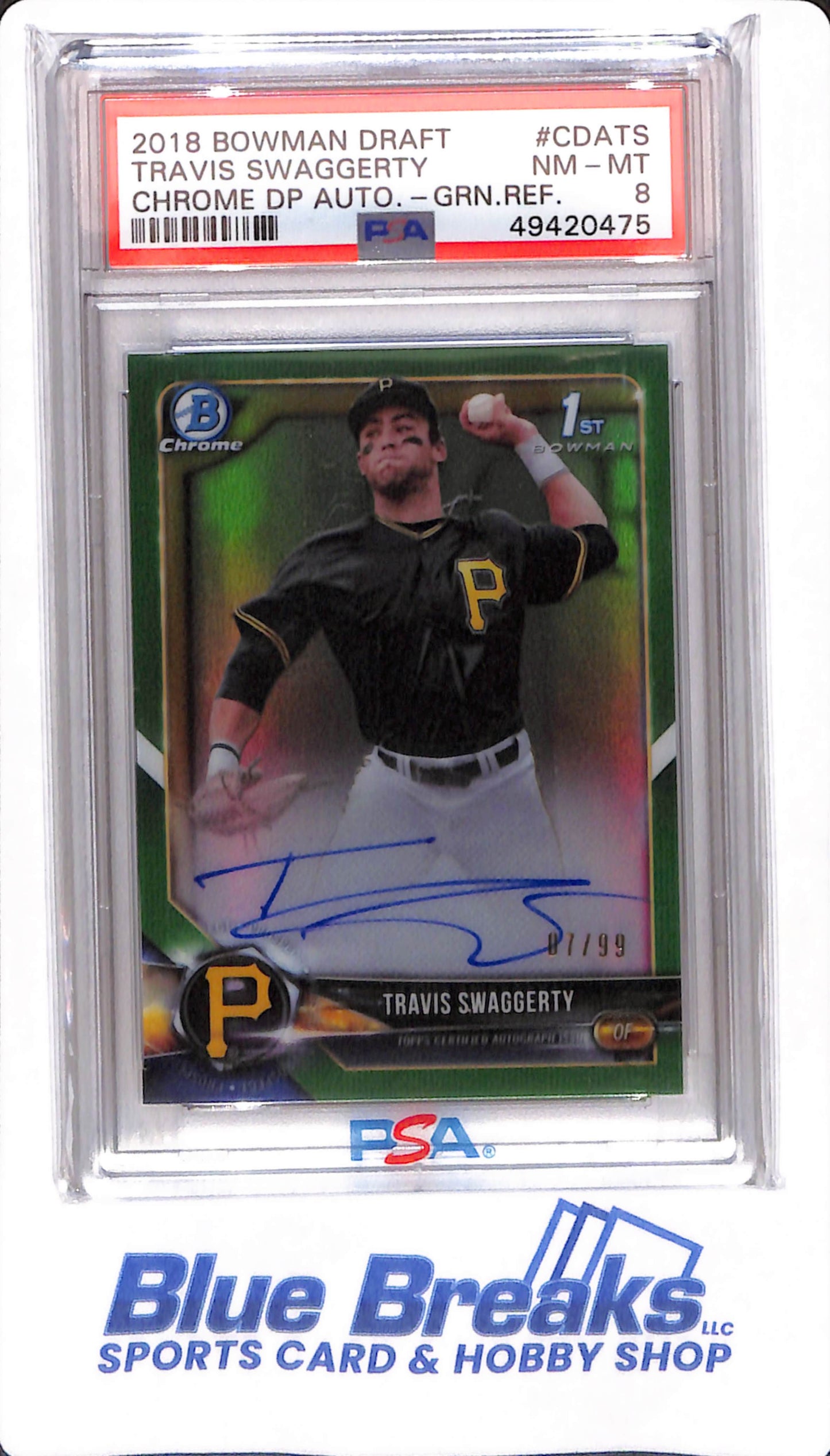 2018 Bowman Draft - Travis Swaggerty - #CDATS - PSA 8 - Pittsburgh Pirates - Chrome Auto Green Refractor - Baseball