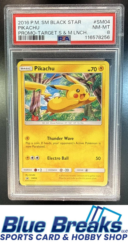 2016-19 Pokemon SM Black Star Promos Pikachu #SM04 Holo PSA 8