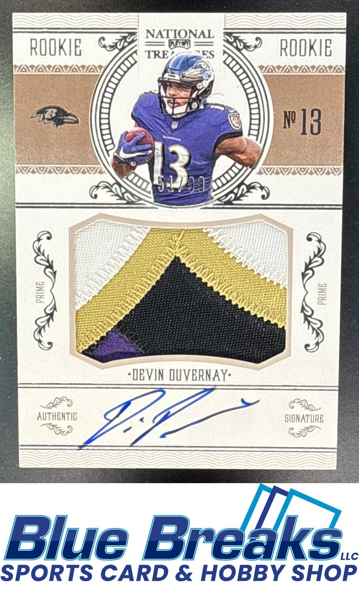 2020 Panini National Treasures Devin Duvernay #CRS-DD Crossover Rookie Patch Auto 51/99 Relic RC Baltimore Ravens