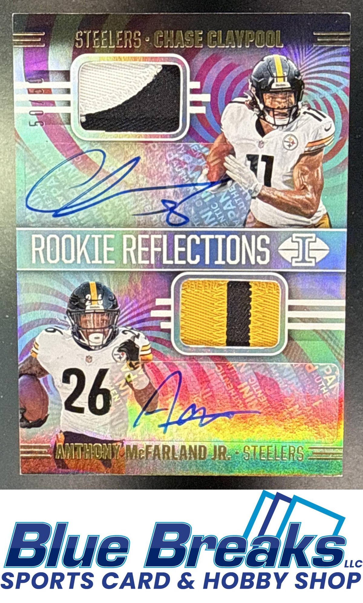 2020 Panini Illusions Anthony McFarland Jr. Chase Claypool #RR8 Rookie Reflections Dual Patch Auto 50/50 Pittsburgh Steelers