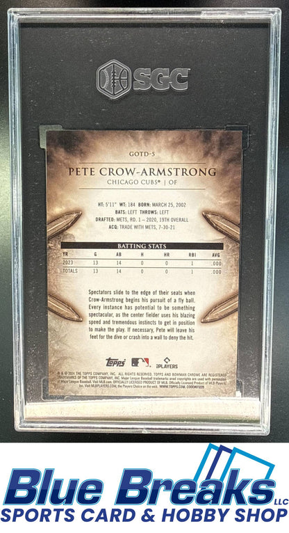 2024 Bowman Pete Crow-Armstrong #GOTD-5 Gladiators of the Diamond Chrome RC SGC 10 Chicago Cubs
