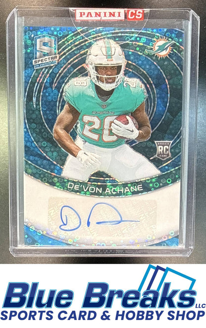 2023 Panini Spectra De'Von Achane #RAU-DAC Rookie Auto Neon Blue 02/50 RC Miami Dolphins